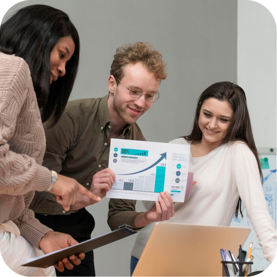 People looking at a statistics chart