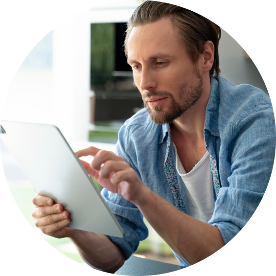 One people looking at a tablet