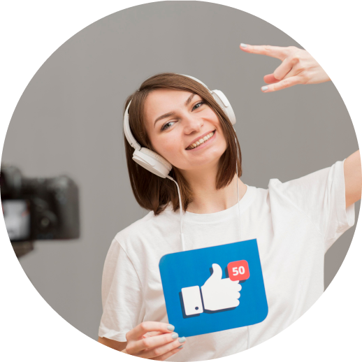 Person with headphones holding a like