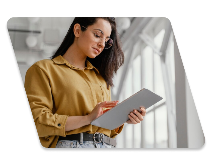 A person holding a folder.